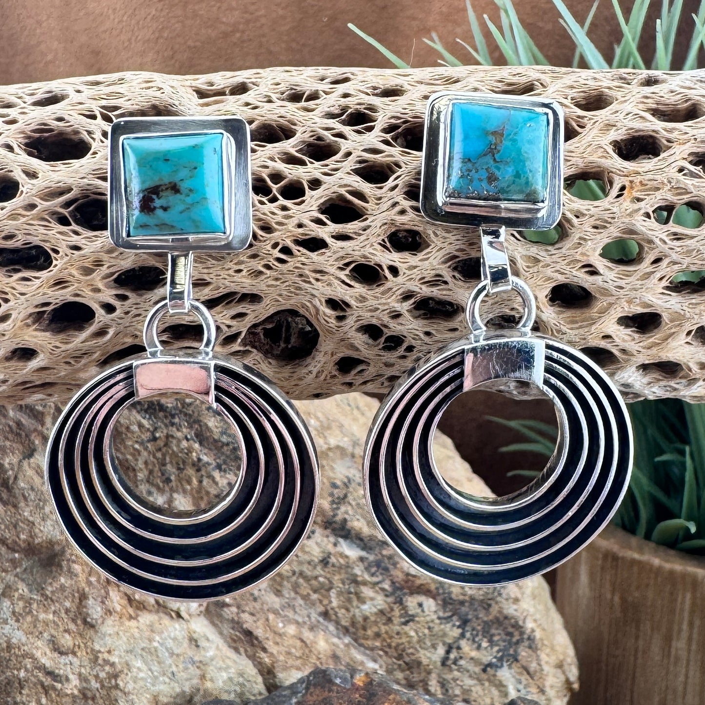 Sonoran Gold Turquoise & Concentric Ring Earrings by Jack Tom