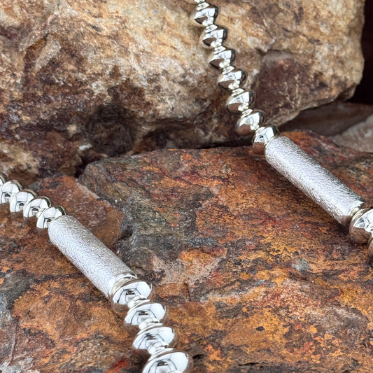 Stunning Polished Sterling Sliver Navajo Pearl necklace by Navajo artist Jack Tom