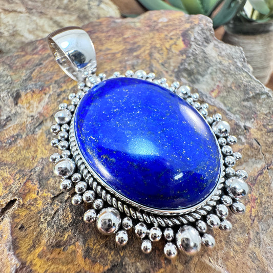 Lapis Lazuli Sterling Silver Oval Pendant by Artie Yellowhorse