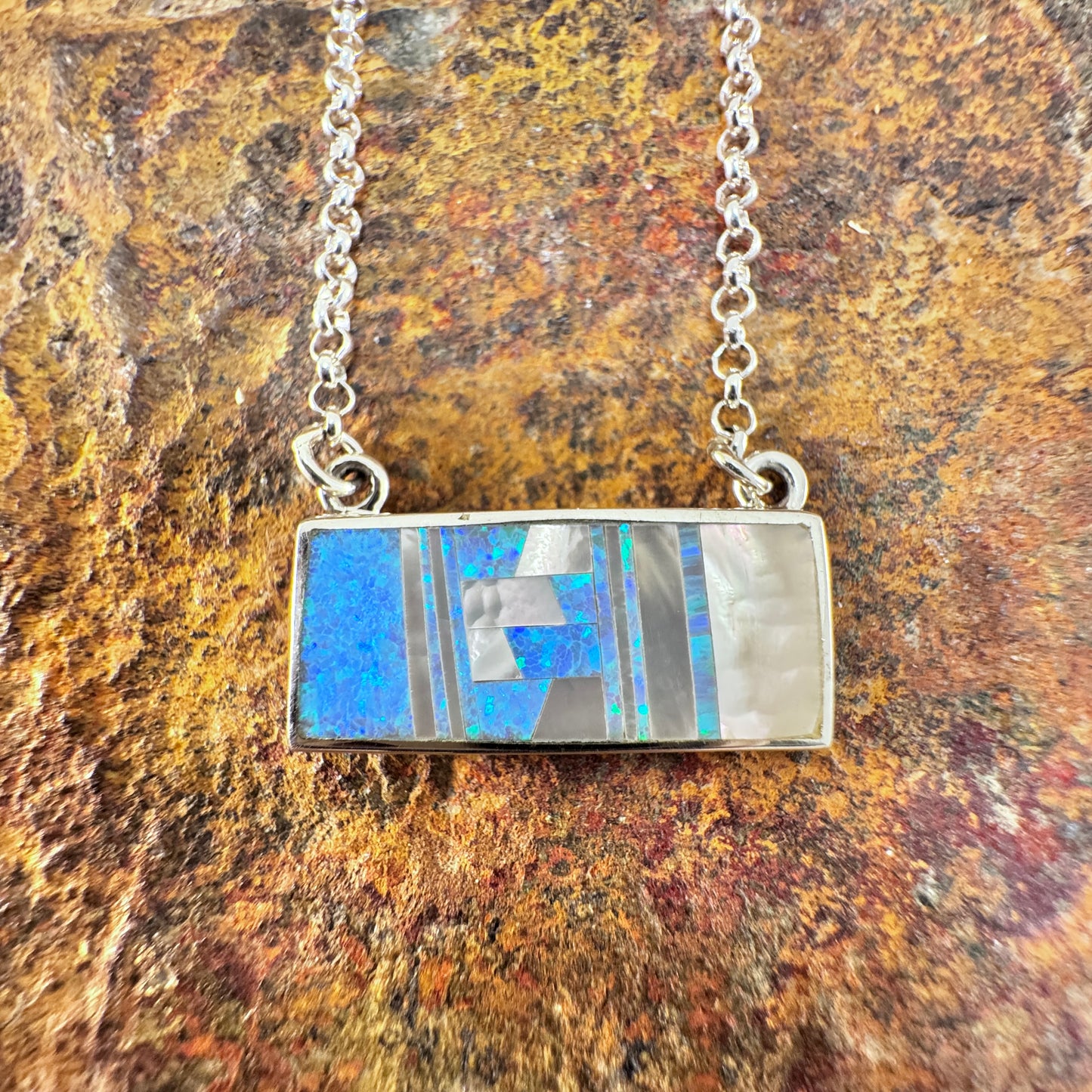 David Rosales Mystic Pearl Inlaid Sterling Silver Necklace