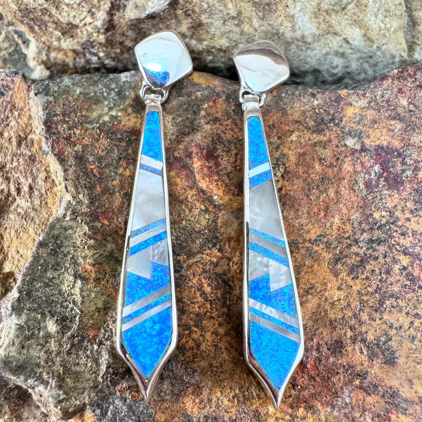 David Rosales Mystic Pearl Fancy Inlaid Sterling Silver Earrings