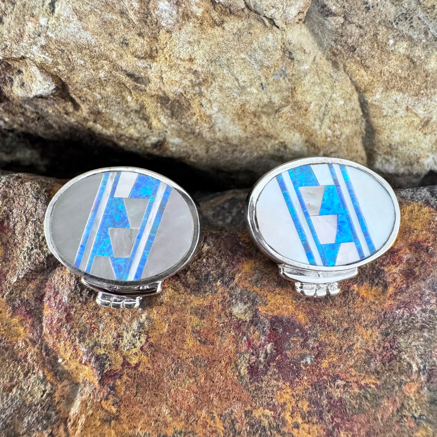 David Rosales Mystic Pearl Inlaid Sterling Silver Earrings