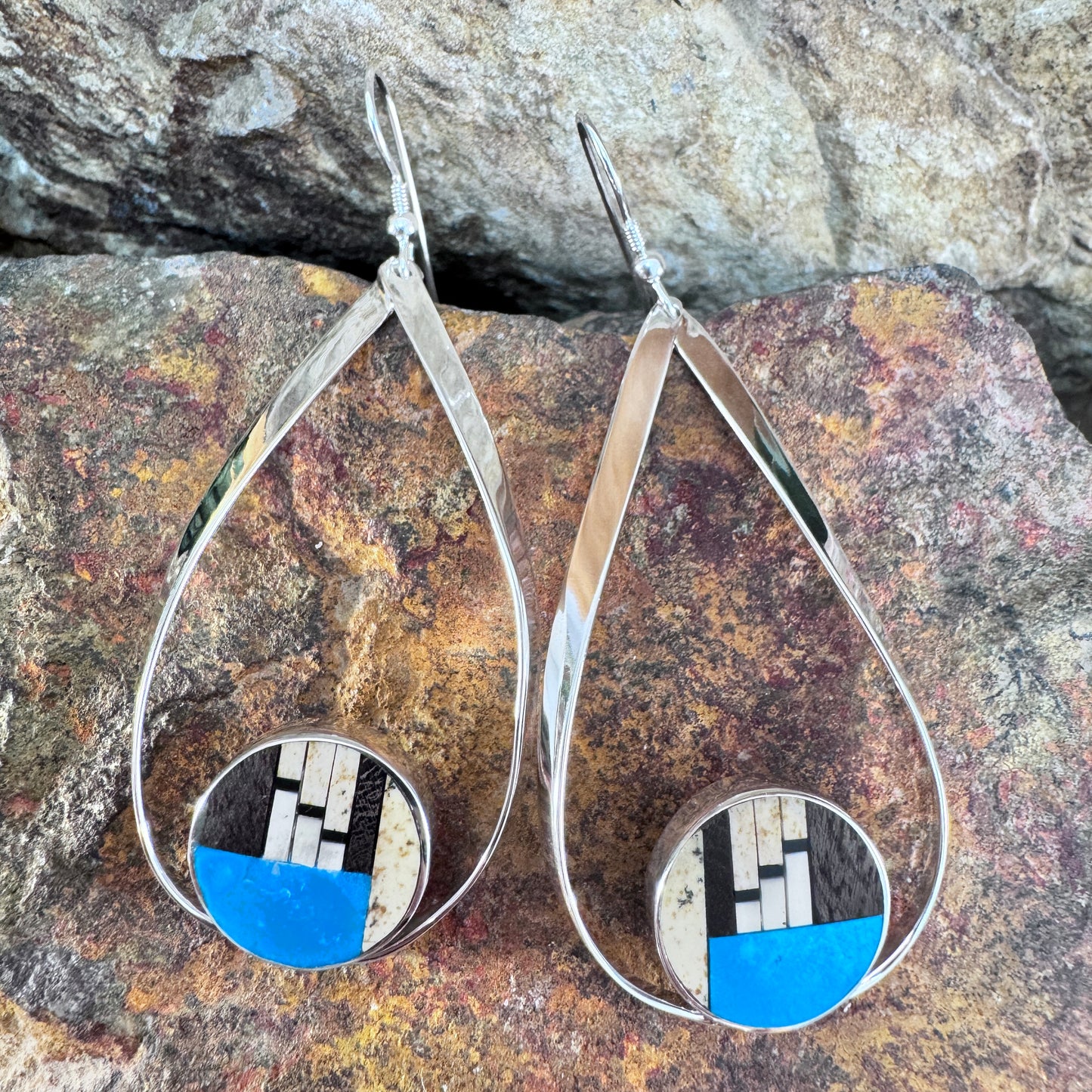 David Rosales Ironwood Inlaid Sterling Silver Earrings