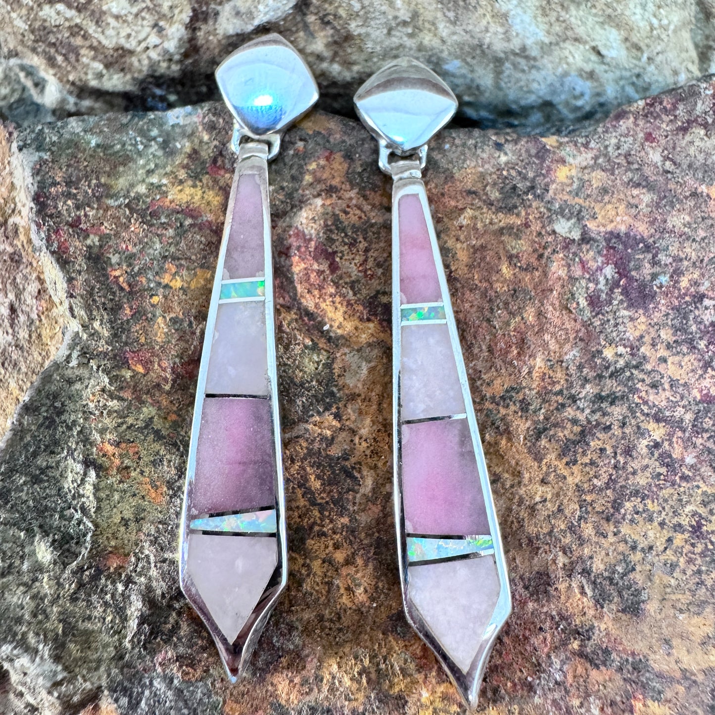 David Rosales Make Me Blush Inlaid Sterling Silver Earrings