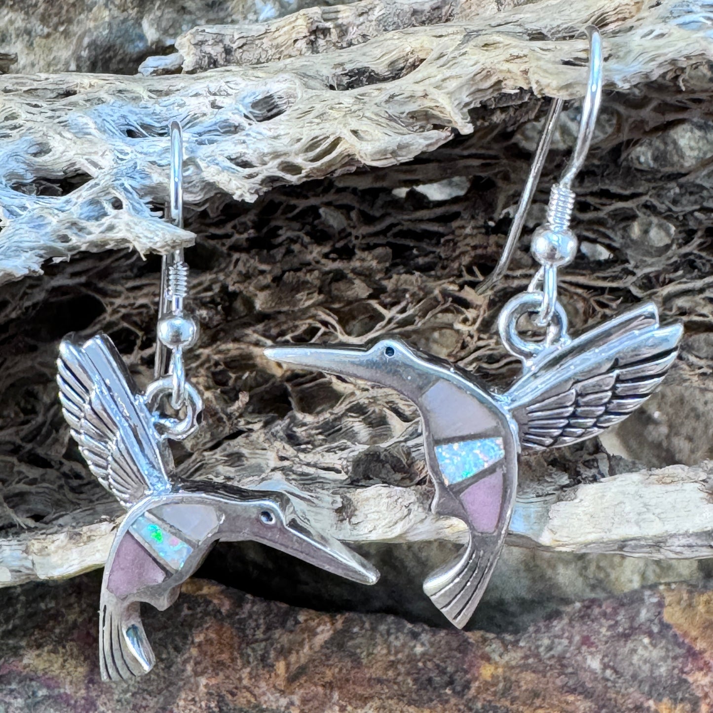 David Rosales Make Me Blush Inlaid Sterling Silver Earrings Hummingbird