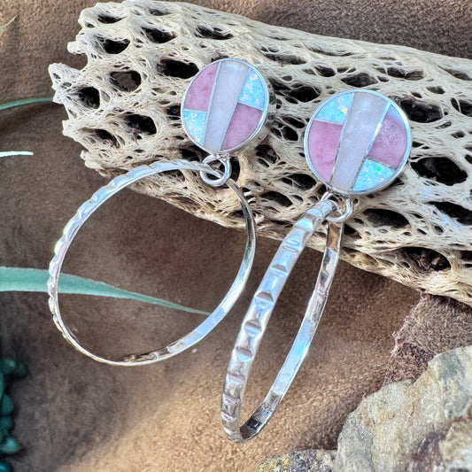 David Rosales Make Me Blush Inlaid Sterling Silver Earrings Hoops