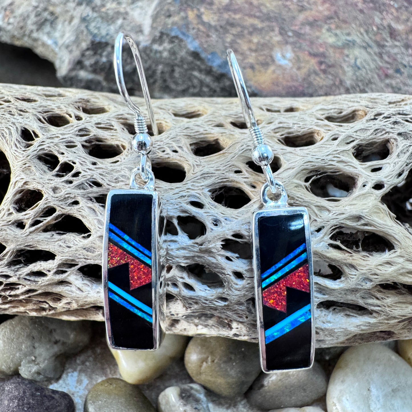 David Rosales Red Moon Inlaid Sterling Silver Earrings