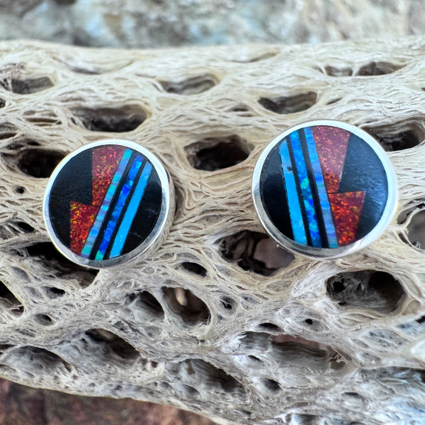 David Rosales Red Moon Inlaid Sterling Silver Earrings