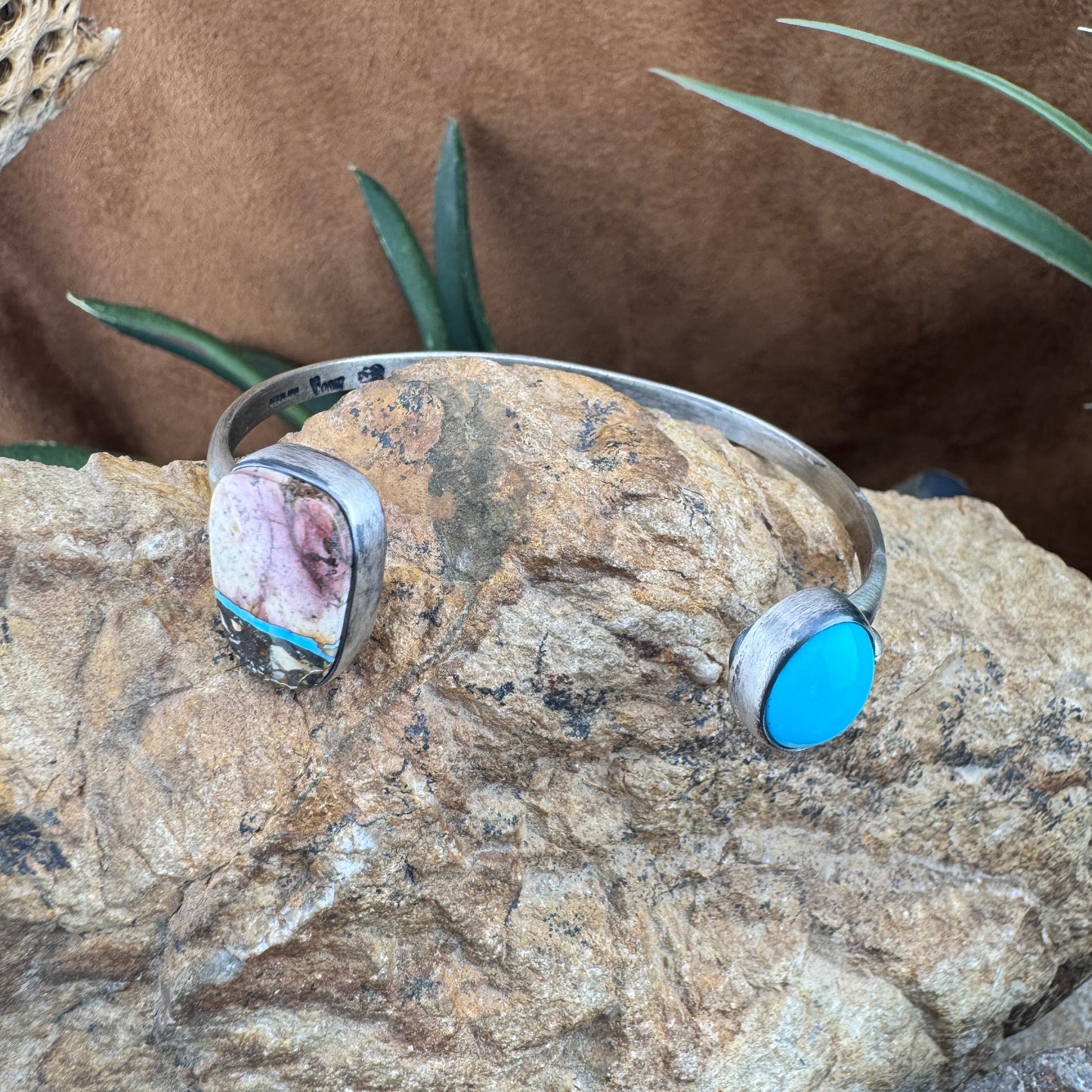 Sleeping Beauty and Ribbon Turquoise Sterling Silver Bracelet by Ray Coriz