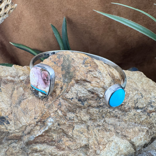 Sleeping Beauty and Ribbon Turquoise Sterling Silver Bracelet by Ray Coriz