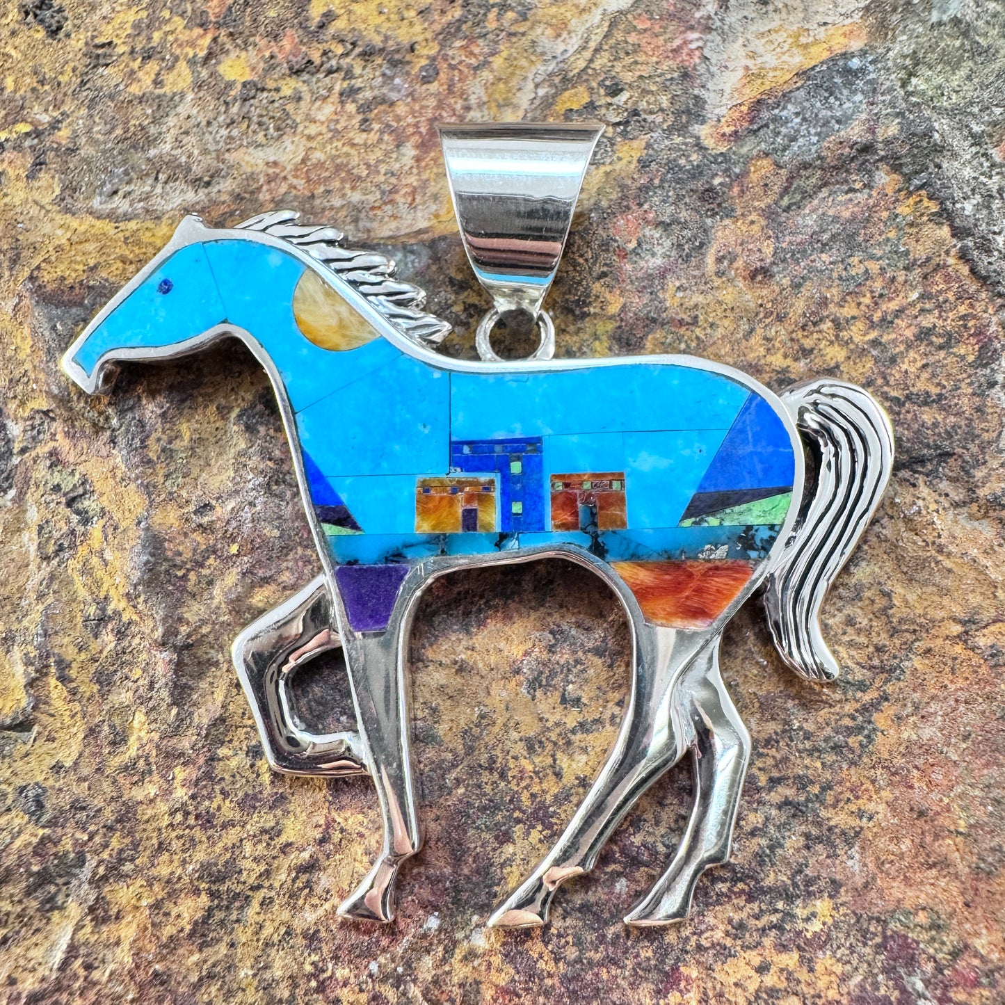David Rosales Indian Summer Inlaid Sterling Silver Pendant Horse