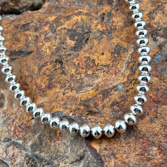 17 1/2" Single Strand Sterling Silver Navajo Pearls Beaded Necklace by Artie Yellowhorse