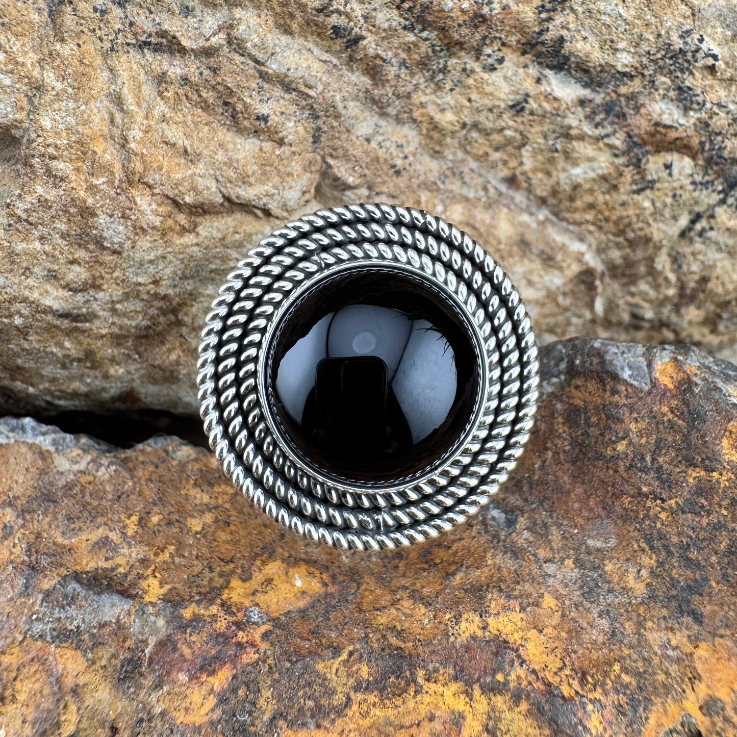 Black Onyx Sterling Silver Triple Twist Ring by Artie Yellowhorse