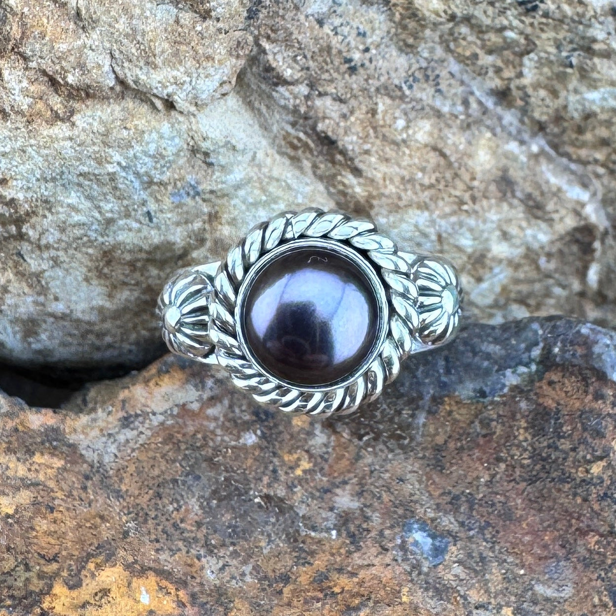 Grey Fresh Water Pearl Sterling Silver Ring by Artie Yellowhorse
