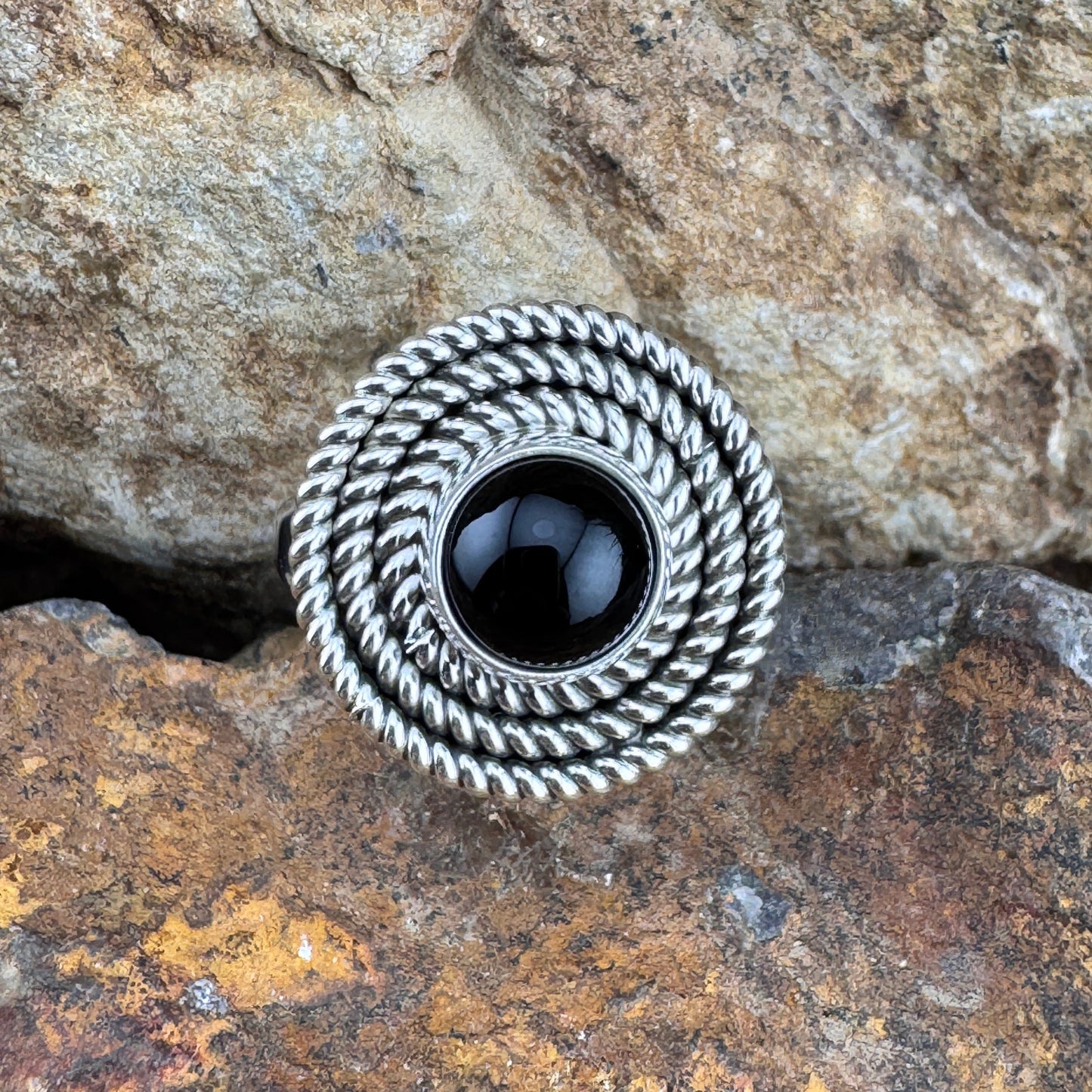Black Onyx Sterling Silver Triple Twist Ring by Artie Yellowhorse