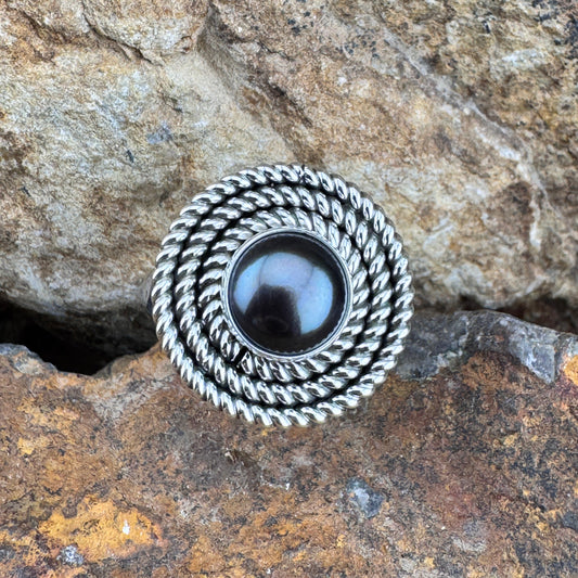 Grey Fresh Water Pearl Sterling Silver Triple Twist Ring by Artie Yellowhorse