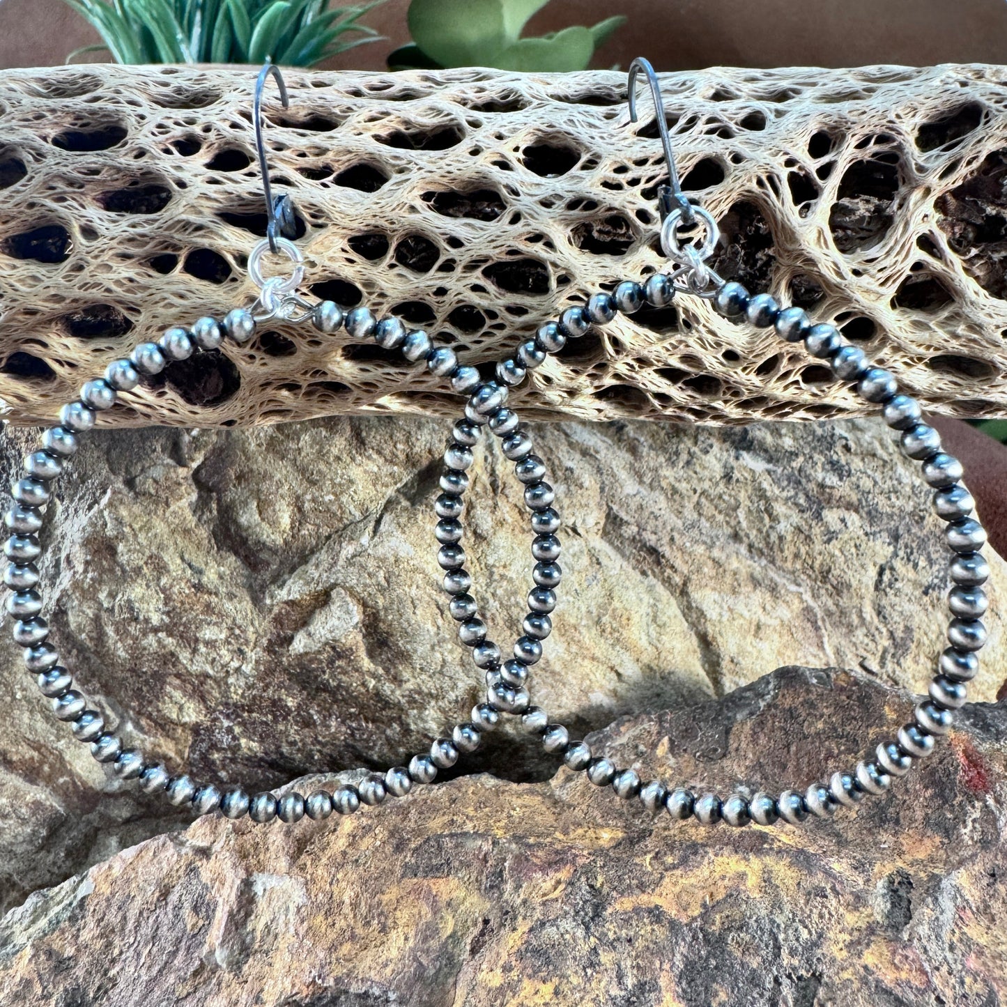 Large Hoop Earrings with Navajo Pearls – Sterling Silver