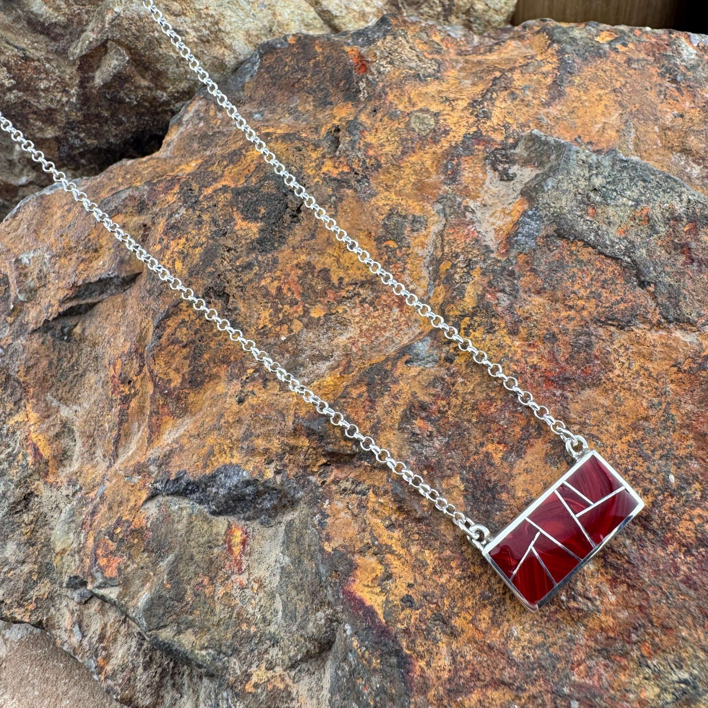 David Rosales Rosarita Inlaid Sterling Silver Necklace