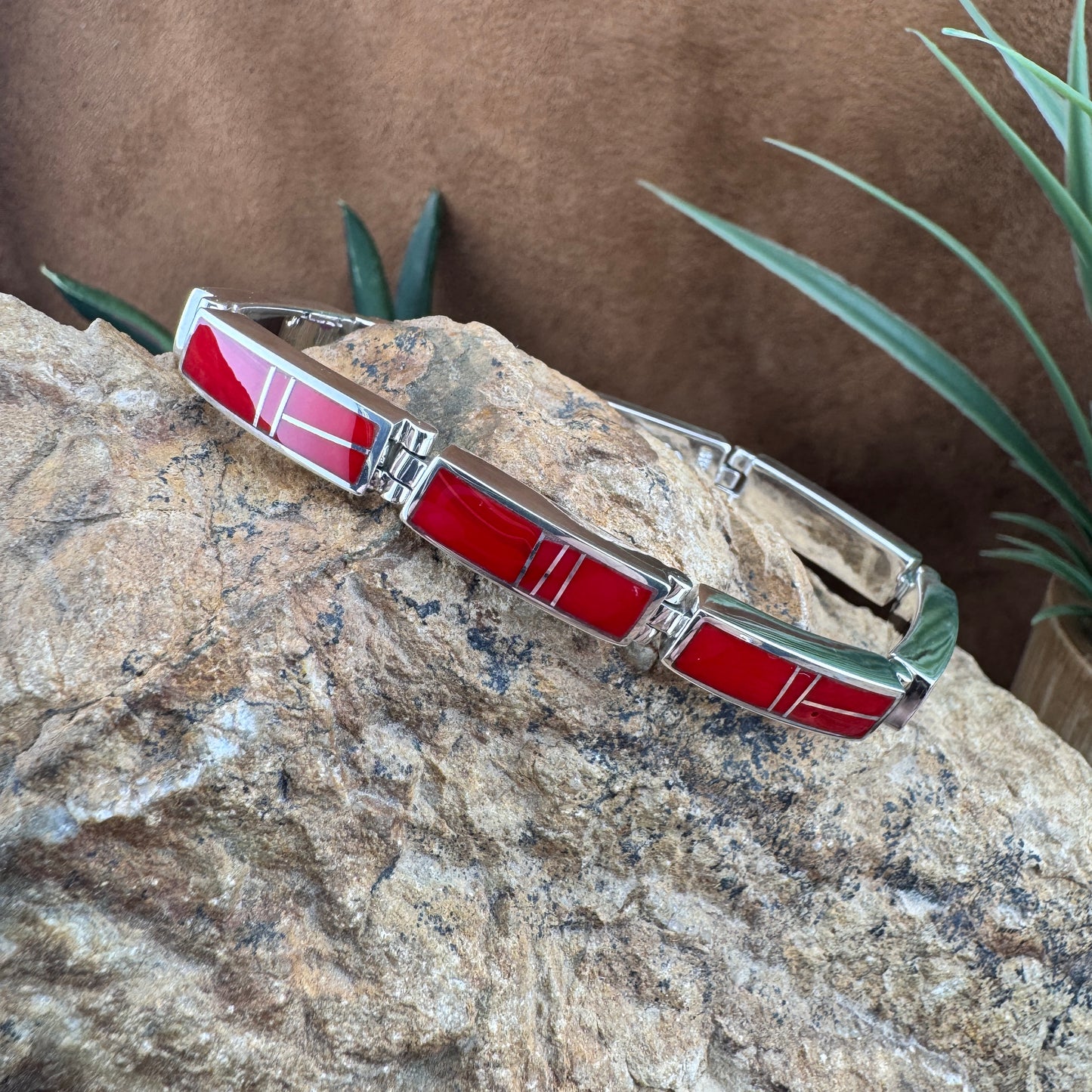 David Rosales Rosarita Inlaid Sterling Silver Big Link Bracelet