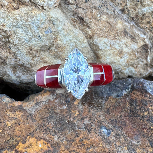 David Rosales Rosarita Inlaid Sterling Silver Ring with Cubic Zirconia