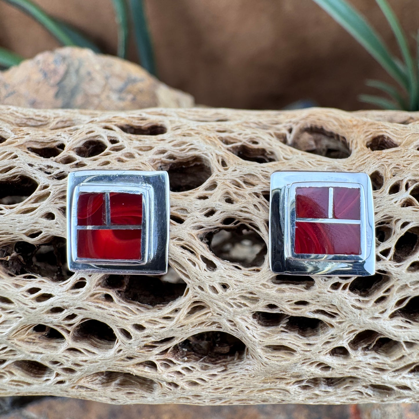 David Rosales Rosarita Inlaid Sterling Silver Earrings