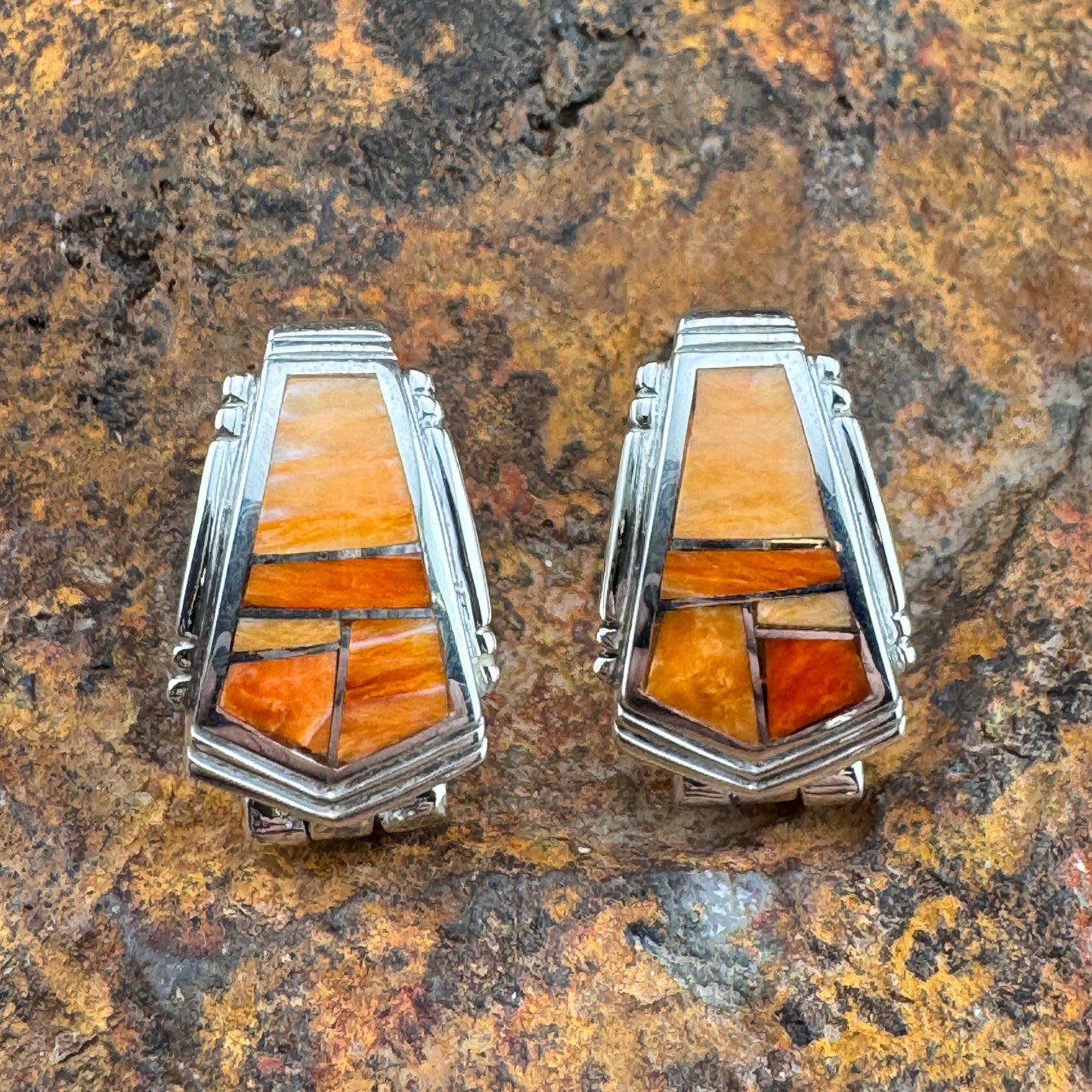 David Rosales Desert Fire Inlaid Sterling Silver Earrings