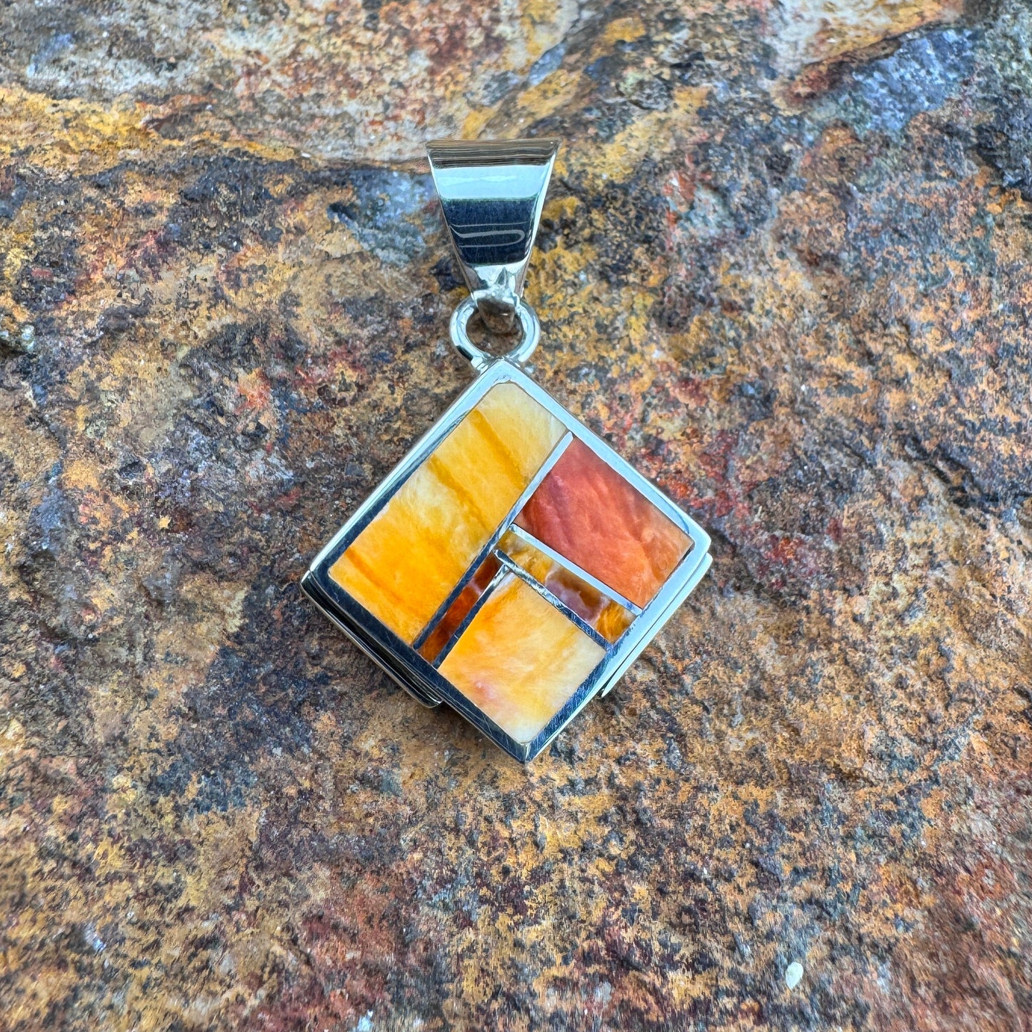 David Rosales Desert Fire Inlaid Sterling Silver Pendant