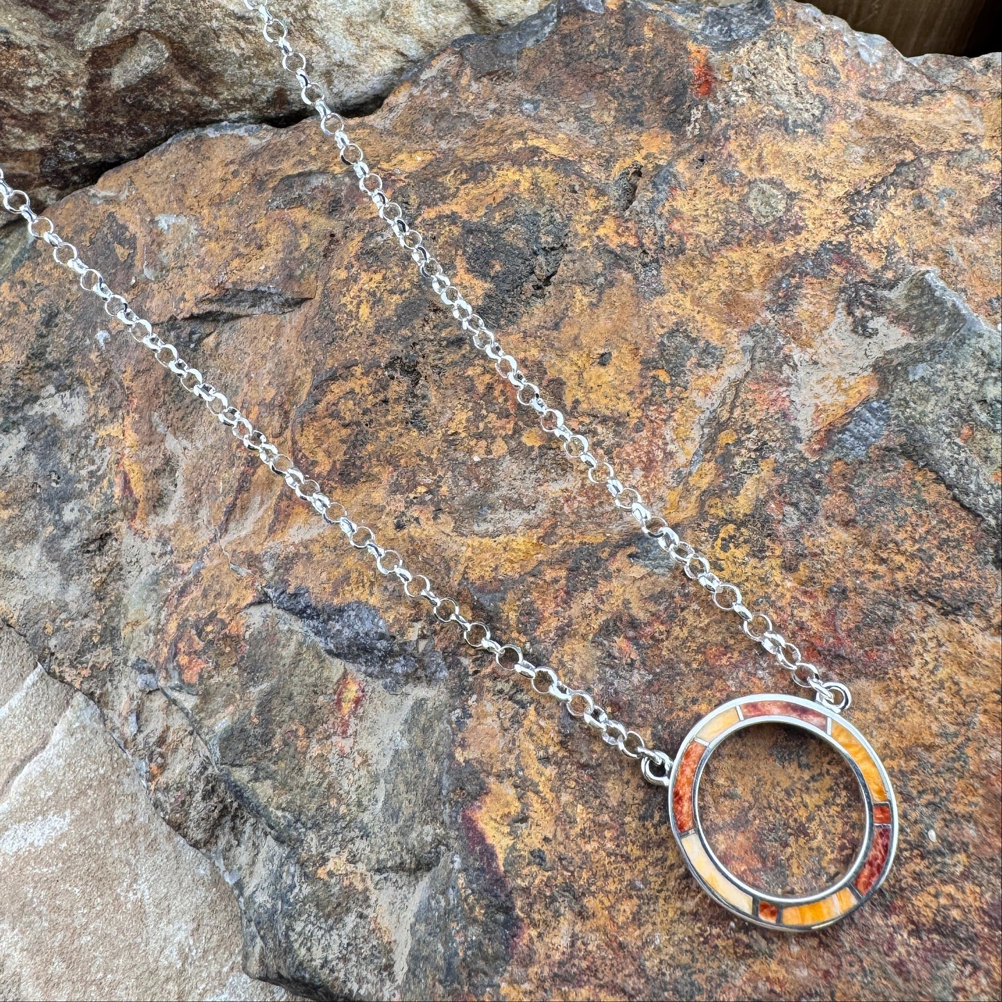 David Rosales Desert Fire Inlaid Sterling Silver Necklace