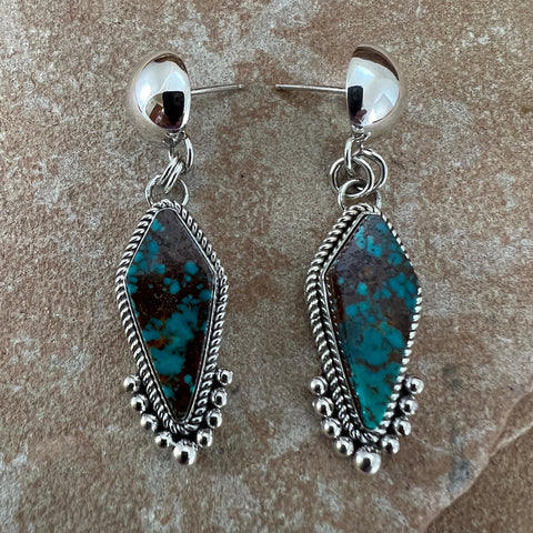 Ithica Peak Turquoise Sterling Silver Earrings by Artie Yellowhorse