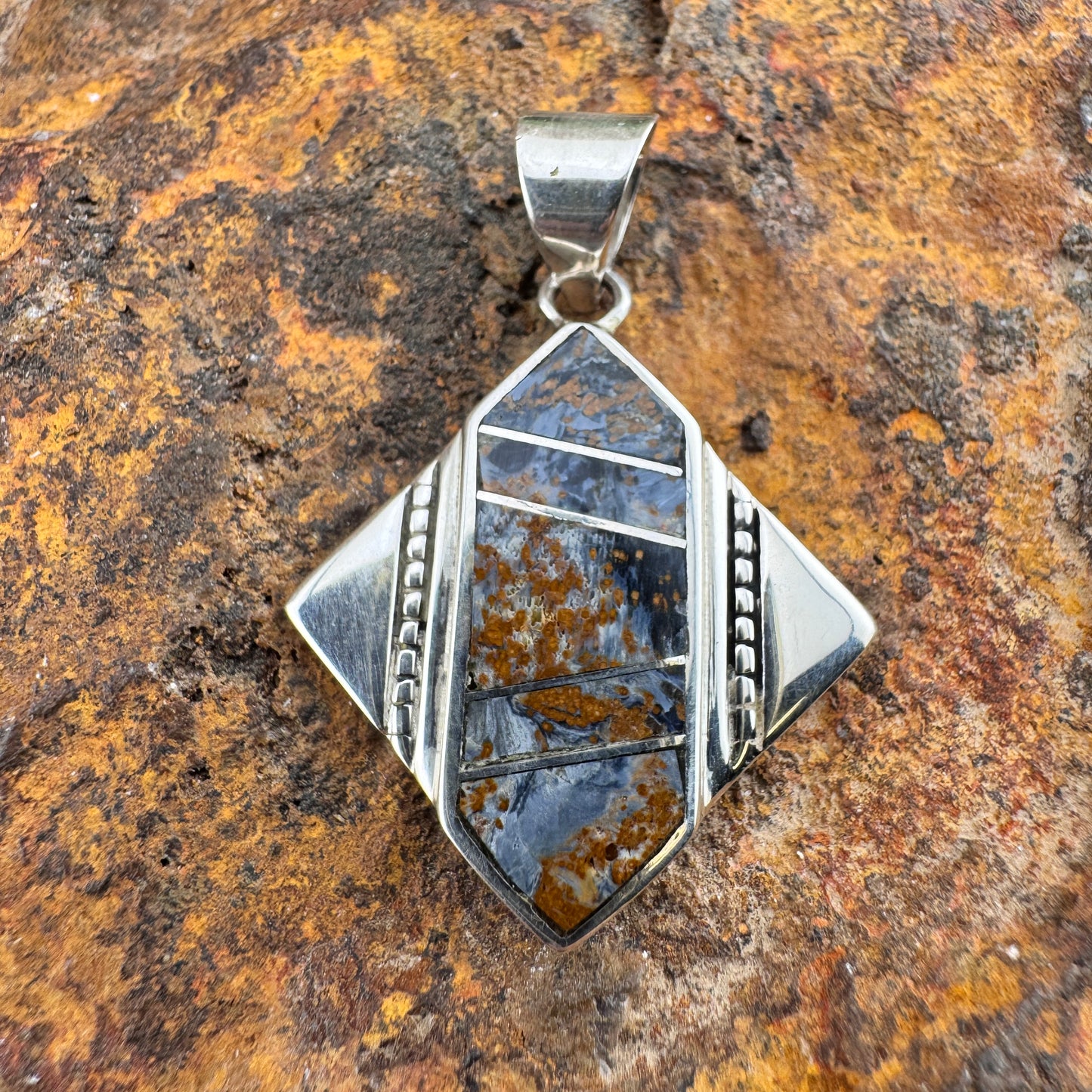 David Rosales Pietersite Inlaid Sterling Silver Pendant
