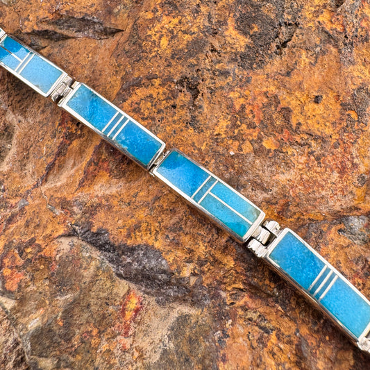 David Rosales Arizona Blue Two Tone Inlaid Sterling Silver Big Link Bracelet