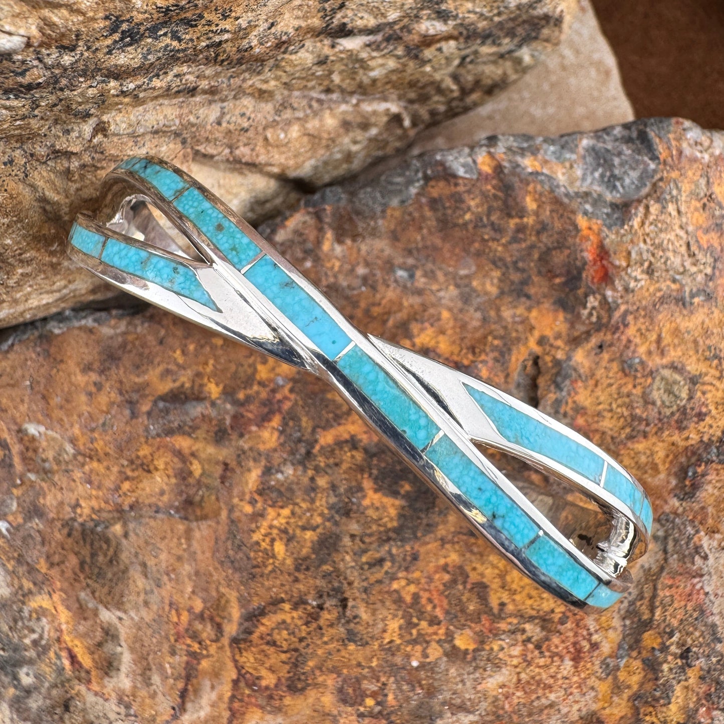 David Rosales Arizona Blue Inlaid Sterling Silver Bracelet