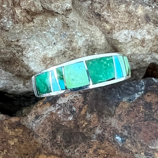 David Rosales Sonoran Gold Turquoise Inlaid Sterling Silver Ring