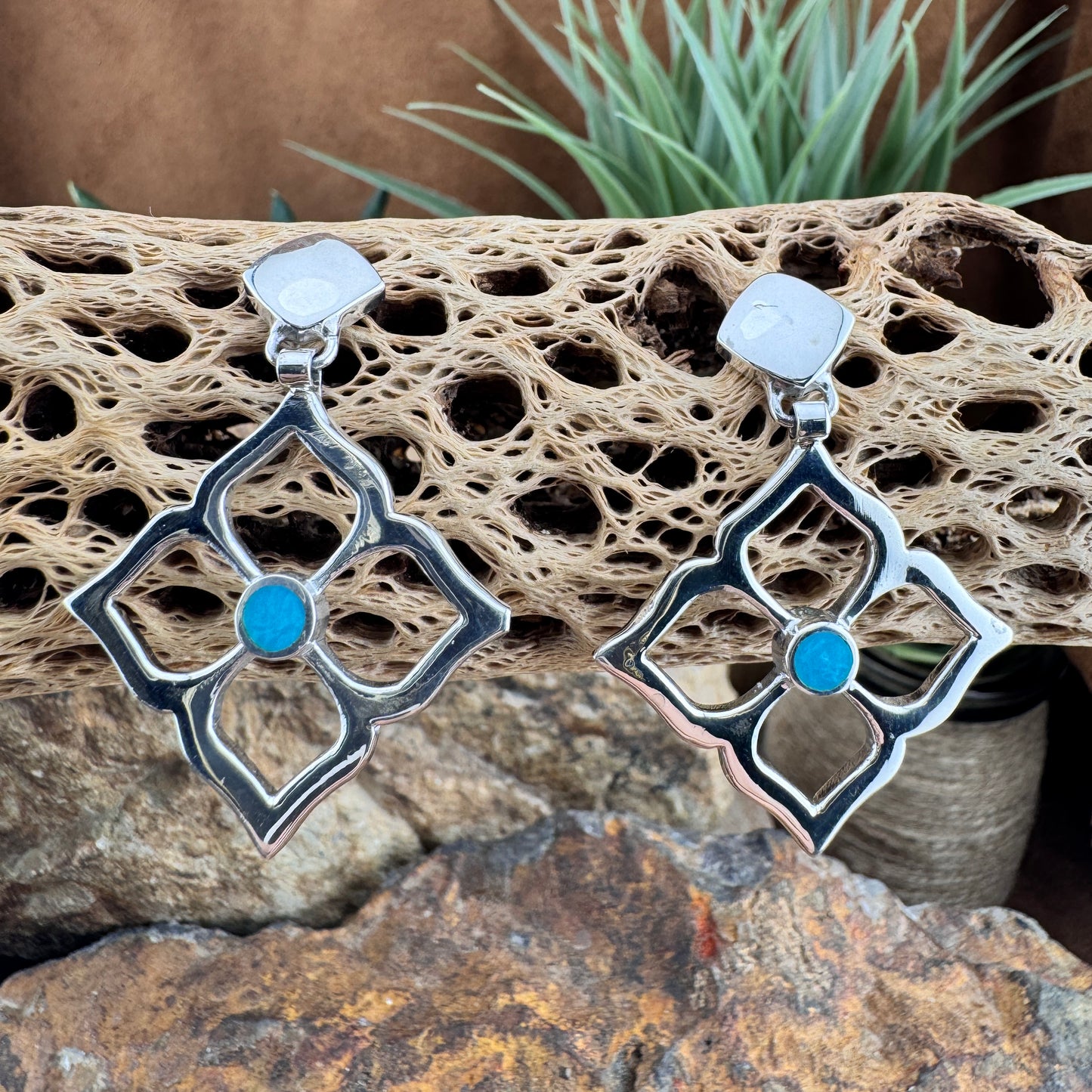 David Rosales Arizona Blue Inlaid Sterling Silver Earrings