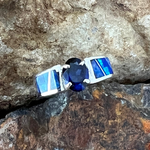 David Rosales Blue Sky Inlaid Sterling Silver Ring w/ Blue Sapphire