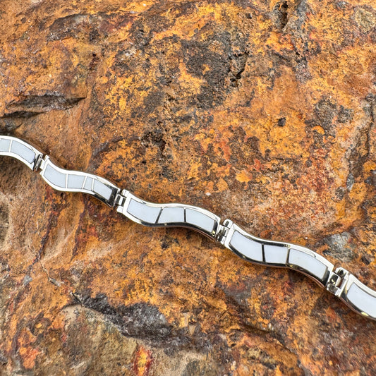 David Rosales Pristine Inlaid Sterling Silver Wavy Link Bracelet