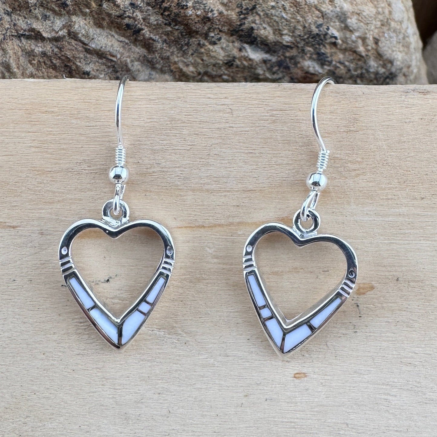 David Rosales Pristine Inlaid Sterling Silver Earrings Hearts