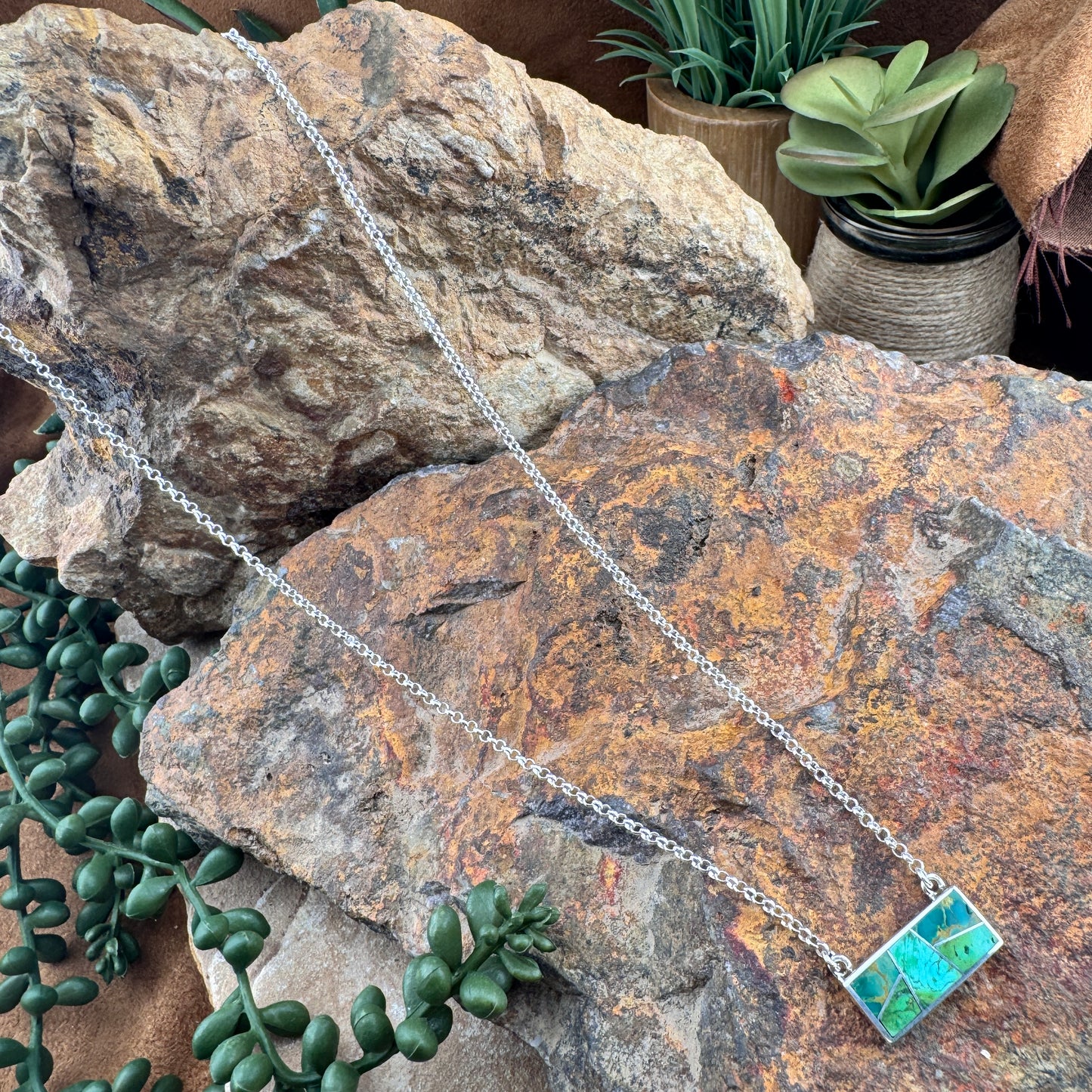 David Rosales Sonoran Gold Inlaid Sterling Silver Necklace