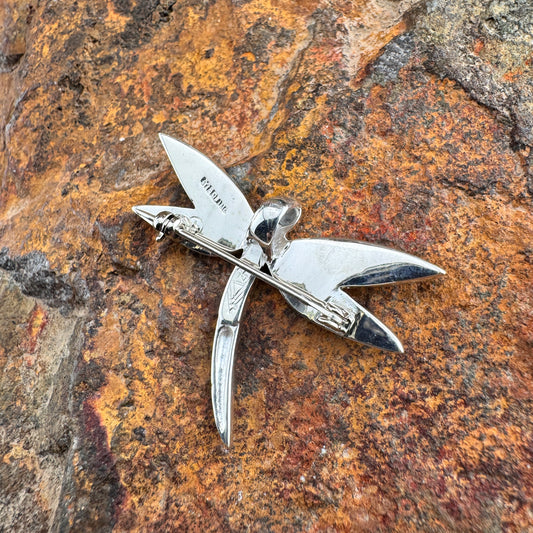David Rosales Sonoran Gold Inlaid Sterling Silver Pendant / Pin Dragonfly