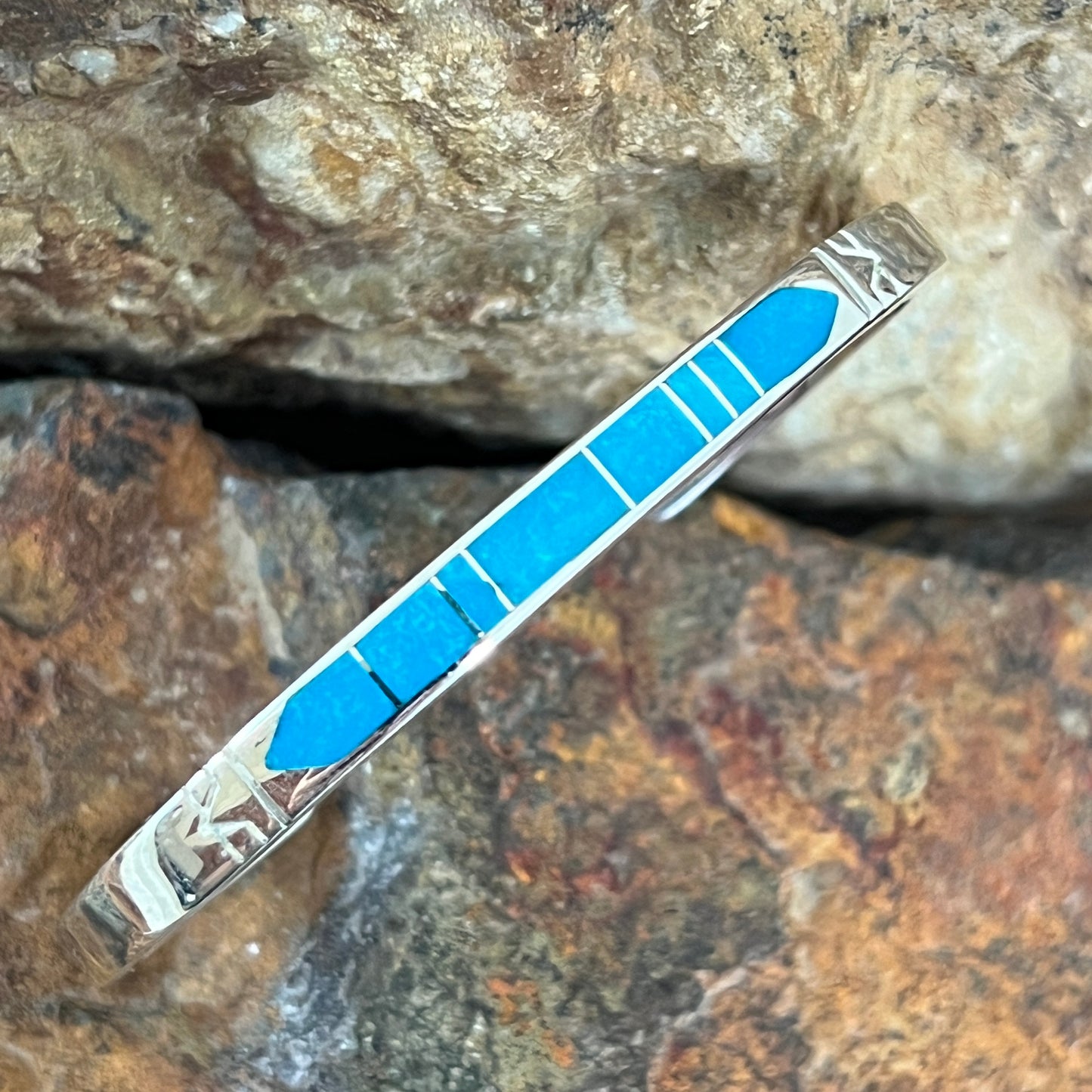 David Rosales Arizona Blue Inlaid Sterling Silver Bracelet