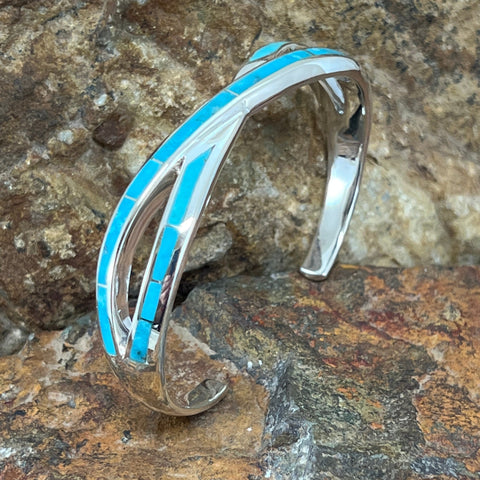 David Rosales Arizona Blue Inlaid Sterling Silver Bracelet