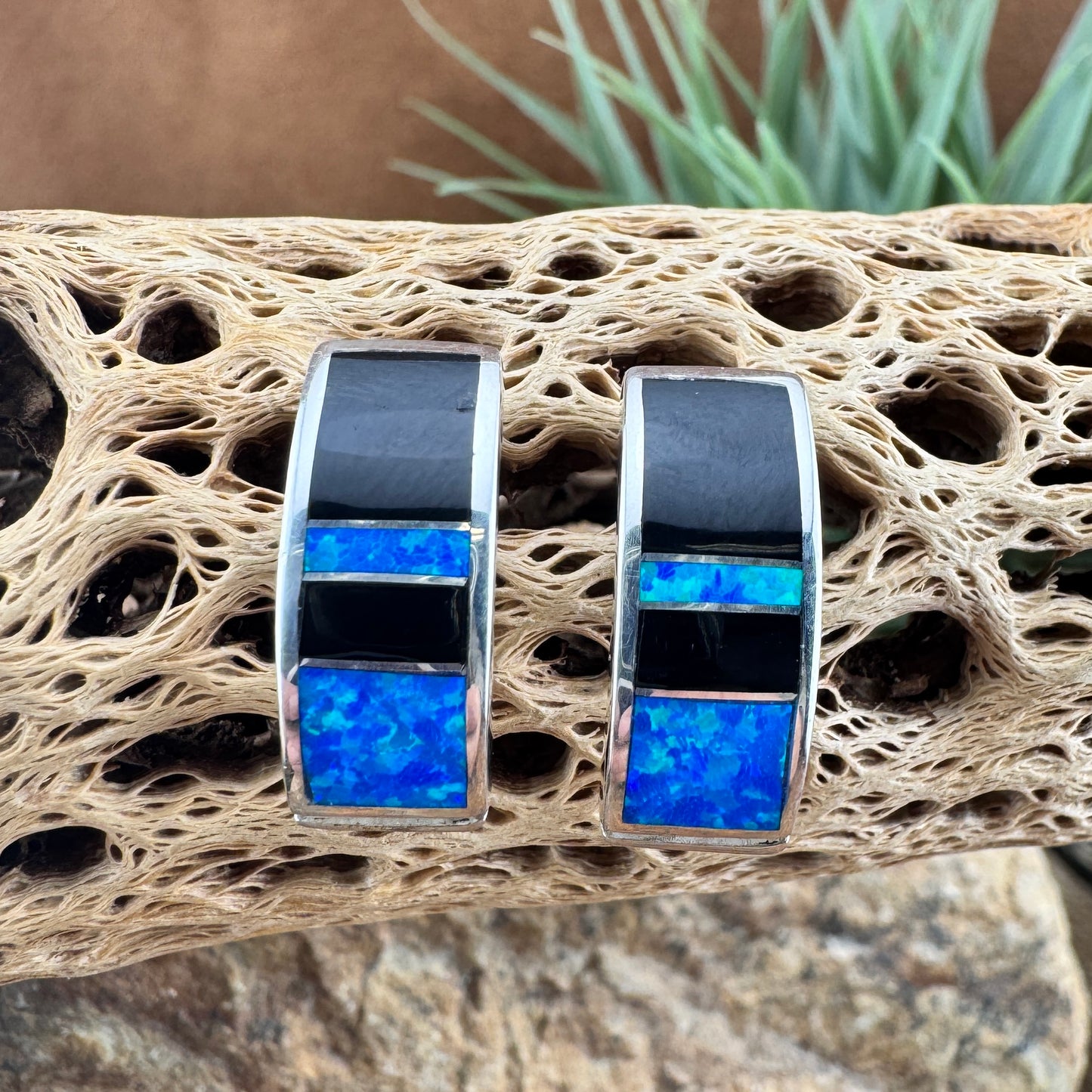 David Rosales Black Beauty Inlaid Sterling Silver Earrings