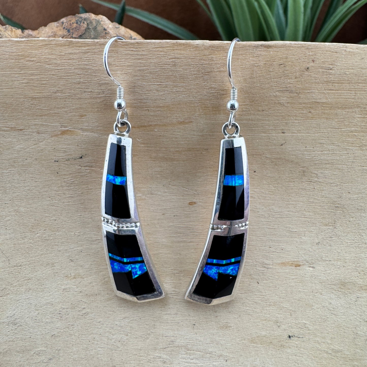David Rosales Black Beauty Fancy Inlaid Sterling Silver Earrings