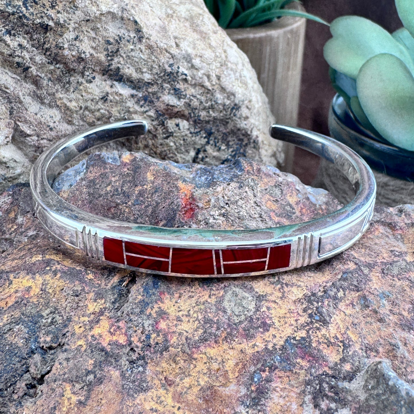 David Rosales Rosarita Inlaid Sterling Silver Bracelet