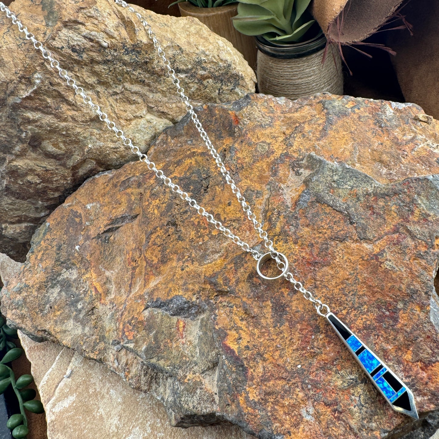 David Rosales Black Beauty Inlaid Sterling Silver Necklace - Adjustable