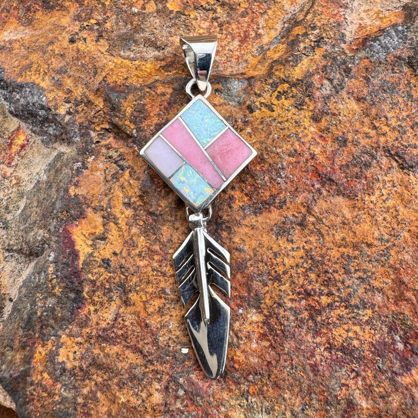 David Rosales Make Me Blush Inlaid Sterling Silver Pendant Feather