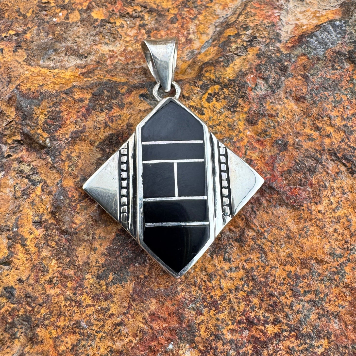 David Rosales Black Onyx Inlaid Sterling Silver Pendant