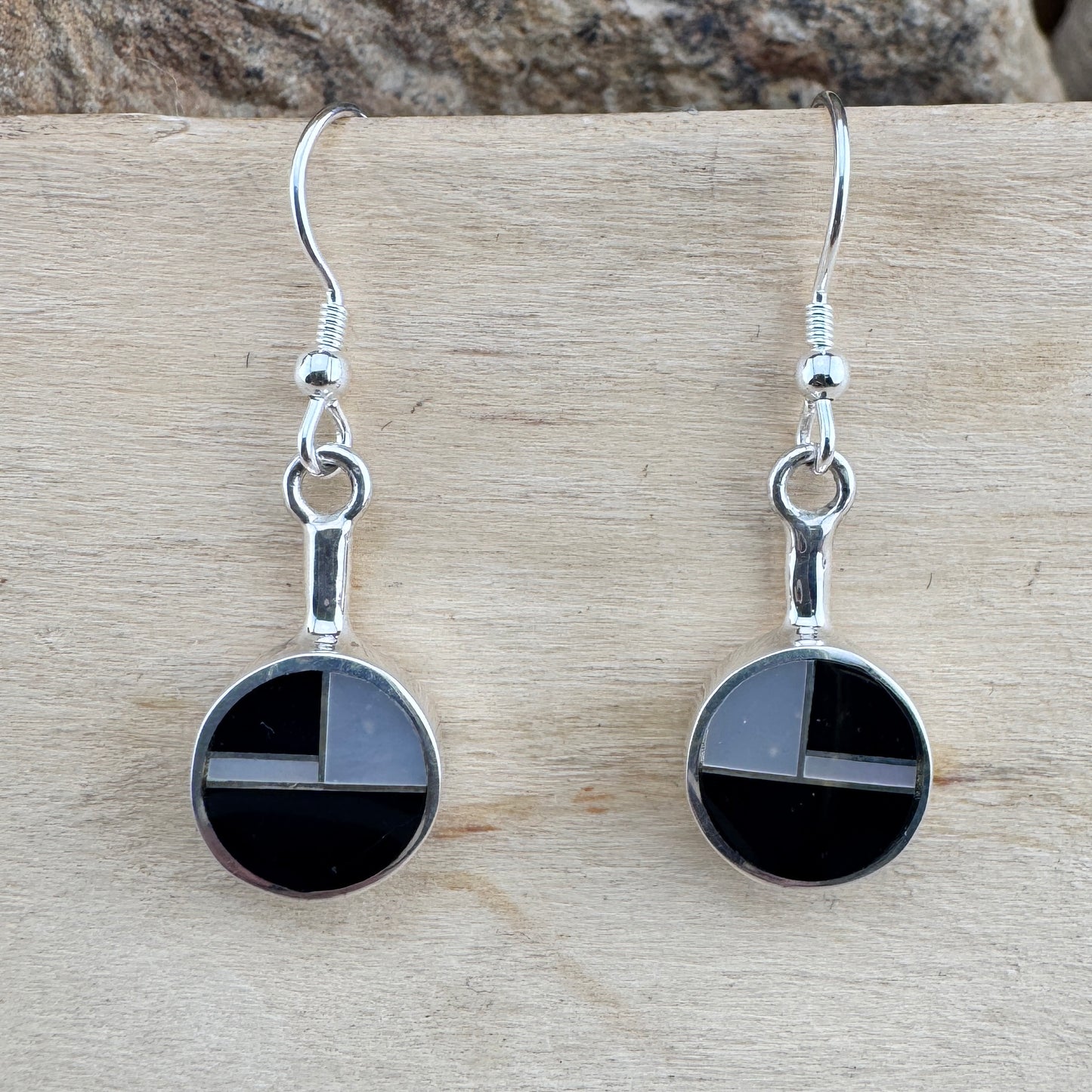 David Rosales Tuxedo Inlaid Sterling Silver Dangle Earrings