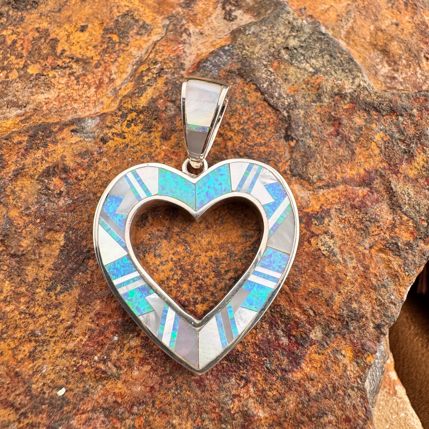 David Rosales Mystic Pearl Inlaid Sterling Silver Pendant Heart