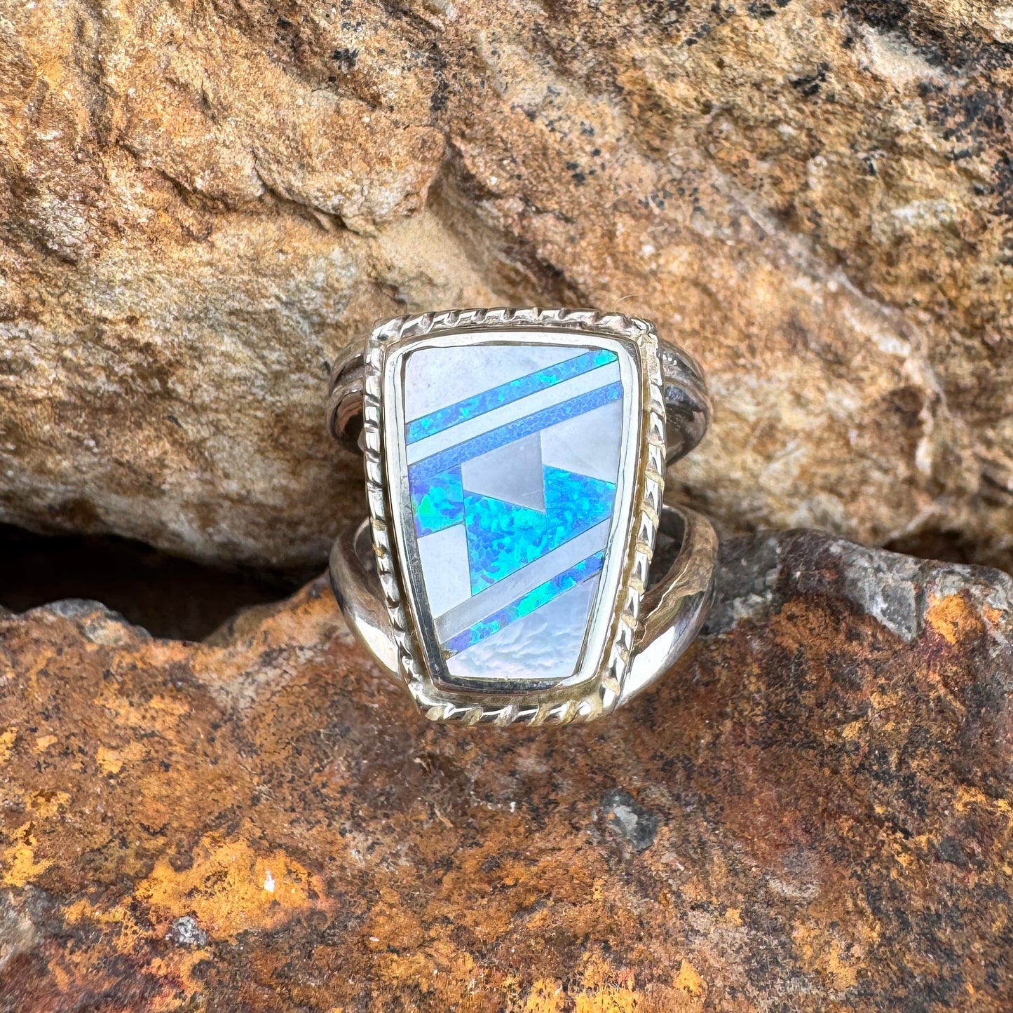 David Rosales Mystic Pearl Inlaid Sterling Silver Ring